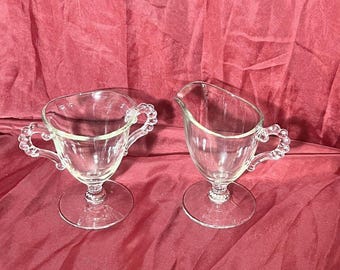 Vintage Candlewick Creme & Offener Zucker Set Imperial Glass 4,5 ”Klar