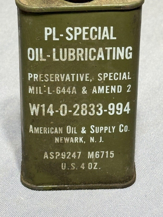 Vintage Military Lube Oil by American Oil Company 4oz Metal Can PL