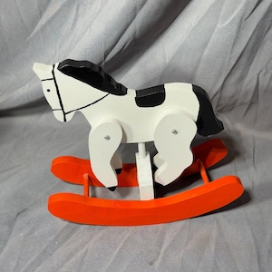 Vintage 10&quot; Wooden Hand Painted Rocking Horse Decor Toy Collectible