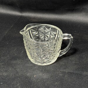 Vintage Anchor Hocking Cut Glass Clear Crystal Creamer Stars & Bars w/Handle