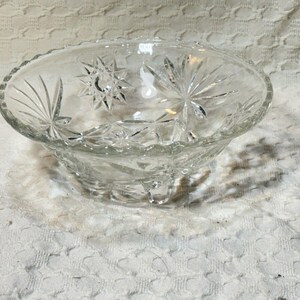 Vintage 7” Star Of David Anchor Hocking 3-Toed Clear Cut Glass Serving Bowl