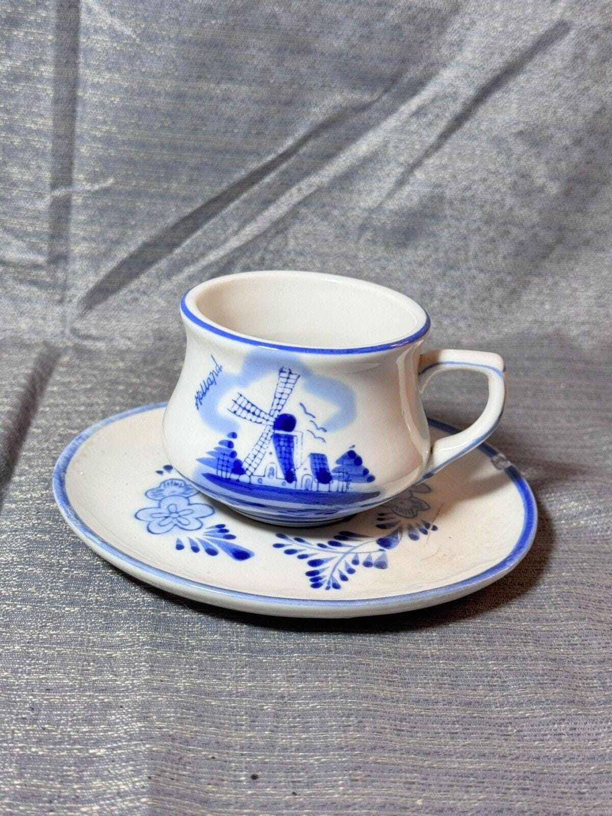 Delft Blue Handpainted Demitasse Cup Saucer 015022 Crown Stamp