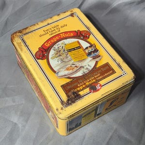 1970s Post Cereal 8&quot; Collectible Tin Grape Nuts Collectible Memorial Ads