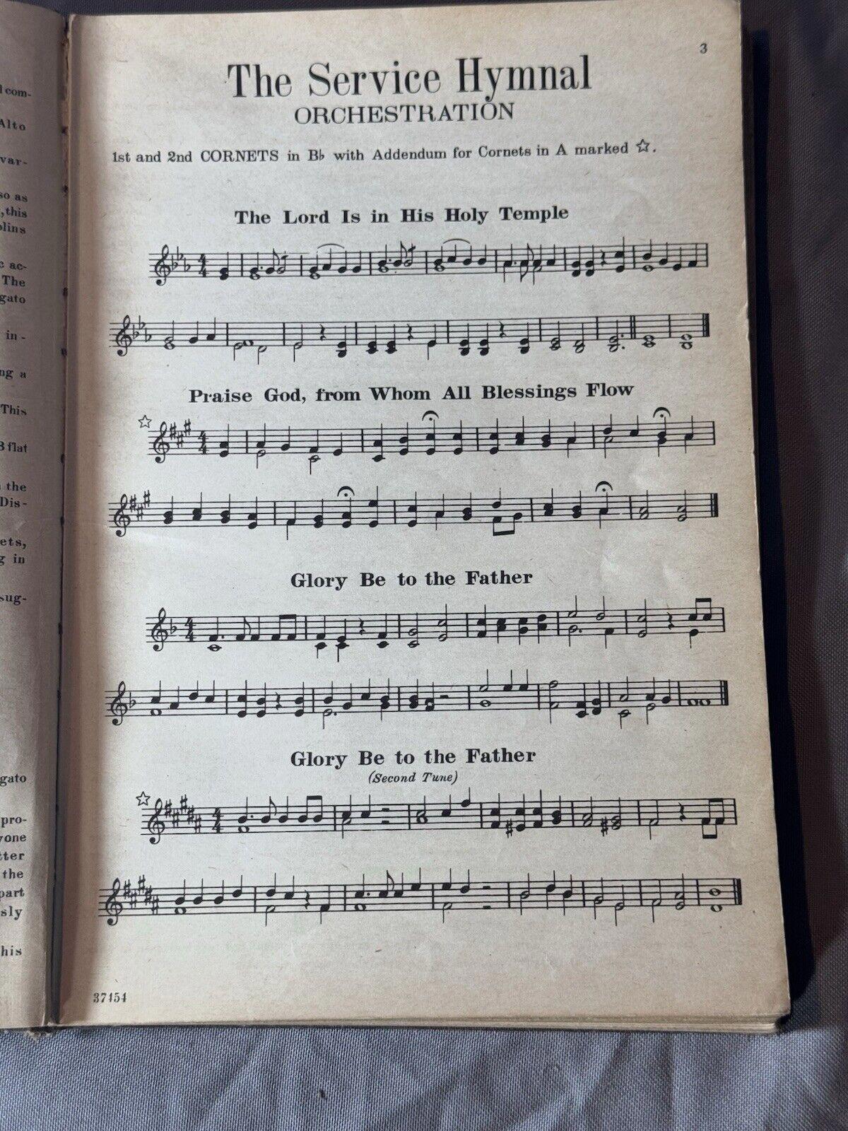 1935 Service Hymnal Orchestration Cornets 1 & 2 Music Song Book