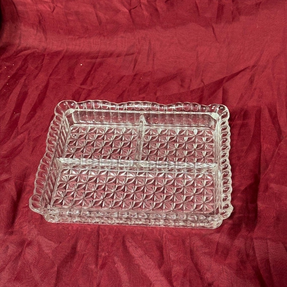 Vintage Scalloped Edge Pressed Glass Section Divided Relish