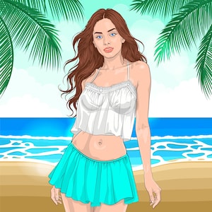 Beautiful Beach Girl Vector – Summer Woman with Blue Eyes Illustration