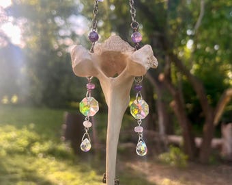 Sun Catcher w. Amethyst - Deer Vert. - REAL - Unique - Decor