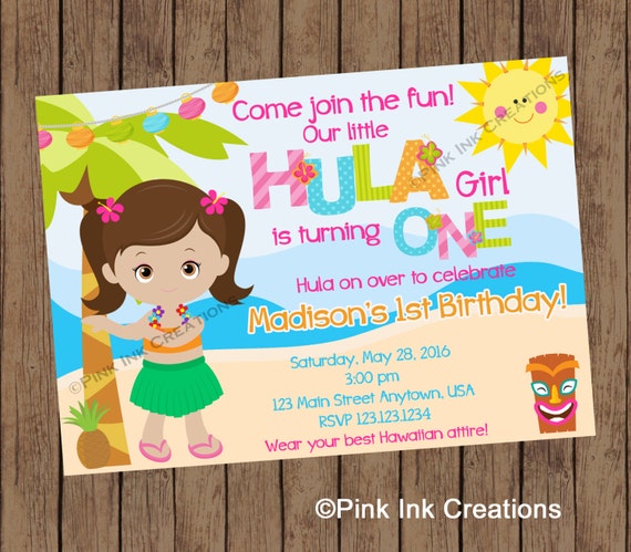 HULA GIRL Birthday Invitation / Hawaiian Birthday Invitation / Luau Birthday Invitation / Luau Baby Shower / Luau Birthday Party / PRINTABLE Il_570xn