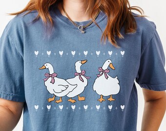 Country Goose 1980s Shirt - Retro Geese with Bows on Comfort Colors® Tee, Cottagecore Farmhouse Nostalgia, Vintage Throwback T-Shirt