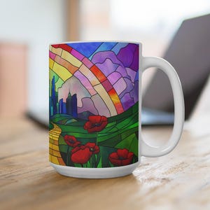 Emerald City Faux Stained Glass Mug – Stunning 11oz & 15oz Ceramic Coffee Cup, Unique Wizard of Oz Wicked Inspired Gift Idea
