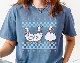 Camisa Country Goose dos anos 80 - Camiseta retrô com gansos e laços em Comfort Colors®, Nostalgia da fazenda Cottagecore, Camiseta vintage retrô