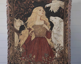 Aelin and the Cadre Throne of Glass Inspired Woven Blanket Tapestry, Featuring Gavriel, Fenrys, Rowan, 100% Woven Cotton Fantasy Decor