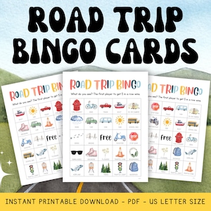 Roadtripbingo, afdrukbare bingokaarten, speurtocht voor kinderen, roadtripactiviteit voor kinderen, autospel, reisbingokaart, pdf