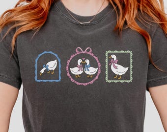 T-shirt Country Goose, chemise nostalgique des années 1980 - Oies rétro avec noeuds sur t-shirt Comfort Colors®, ferme Cottagecore, t-shirt vintage Throwback