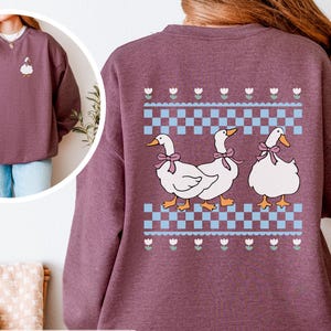 Felpa Country Goose anni &#39;80 - Girocollo Gildan retrò con fiocchi e tulipani, decorazioni Cottagecore Dopamine, Vintage Kitsch Cozycore