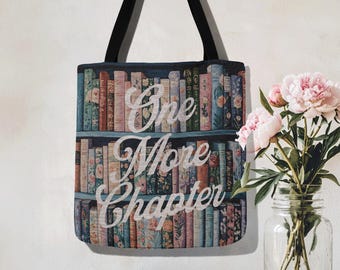 One More Chapter Floral Woven Tote Bag, Book Lover Reading Tote, Dark Academia Literary Bag, Cottagecore Bookish Gift Whimsigothic Aesthetic