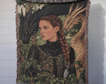 Violet, Tairn and Andarna Woven Blanket, Fourth Wing Bookish Throw, Fantasy Dragon Blanket, Cozy Cotton Readers Gift, Book Lover Decor