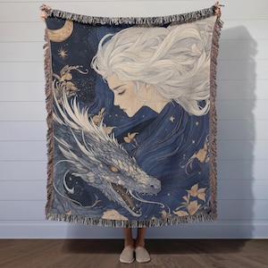 Manon and Abraxos Celestial Woven Blanket - Bookish Gift for TOG Fans, SJM Merch, Throne of Glass Decor, Wyvern Blanket, Booktok Romantasy