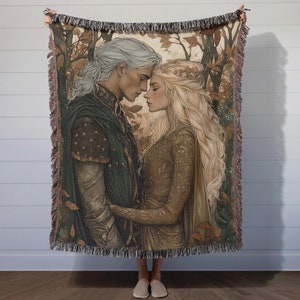 Aelin and Rowan Woven Blanket - Bookish Gift for Fans of SJM, Throne of Glass, TOG, Booktok Merch, Romantasy Blanket, Cozy Book Lover Decor