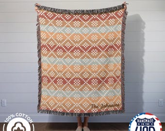 Personalized Fall Throw Blanket: Woven Americana Farmhouse Decor