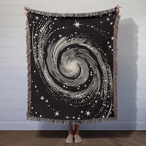 Vintage Sci-Fi Stars Woven Blanket, Outer Space Throw, Stardust Galaxy Swirl Tapestry, Astrology Art Gift, Celestial Dark Academia Decor