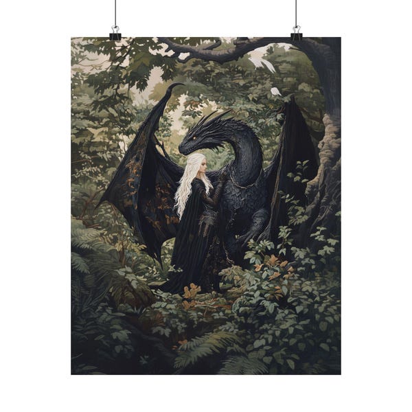 Fantasy Wall Art Print Witch Queen Forest Dragon Poster BookTok Merch Fine Art Matte