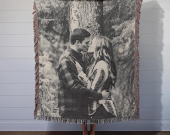 Custom Woven Photo Blanket - Personalized Throw with Picture, USA Made Gift for Mom, Grandma, Memorial Keepsake, Christmas, Birthday