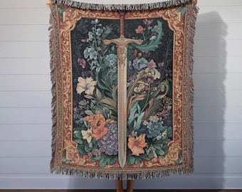 Manta tejida con espada de valquiria: manta de fantasía Art Nouveau