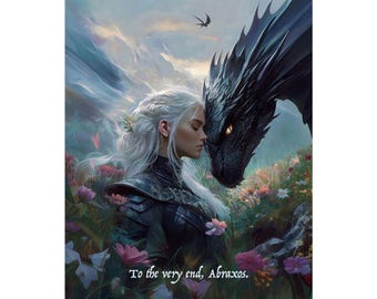 Manon and Abraxos Art Print, To The Very End Quote, Throne of Glass Fan Art, TOG Wall Decor, Fantasy Bookish Gift, Wyvern Aesthetic