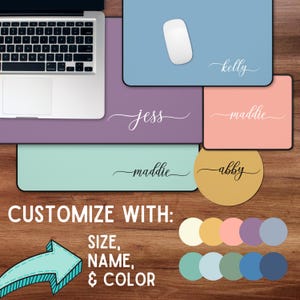 Personalized Boho Desk Mat Mousepad, Multiple Sizes and Colors, Customizable Office Desk Accessory, Perfect Gift for Coworker or Work Bestie