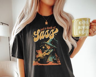 Retro Witch Cauldron Comfort Colors T-Shirt, Spooky Halloween Sweatshirt