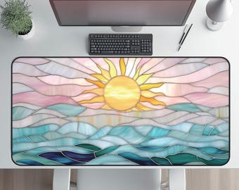 Stained Glass Ocean Sunset Desk Mat – Non-Slip Neoprene Pad