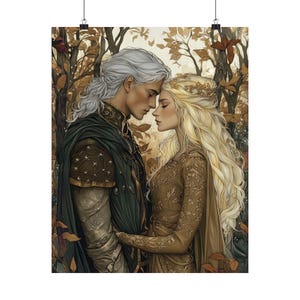 Wydruk artystyczny Aelin i Rowan, Fan Art Throne of Glass, Dekoracja ścienna TOG, Prezent w stylu fantasy, Sztuka pary Sarah J Maas, Towary Booktok