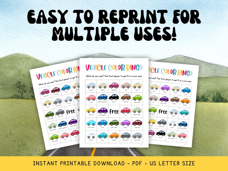 Vehicle Color Bingo Cards, Kids Road Trip Game (PDF) - Etsy