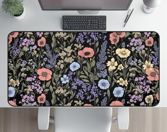 Cottagecore Desk Mat: Dark Floral, Large Mouse Pad