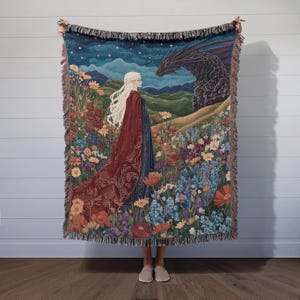 Manta tejida inspirada en el Trono de Cristal, tapiz de flores silvestres de Manon y Abraxos, acogedora decoración de Booktok, regalo literario para los fans de TOG.