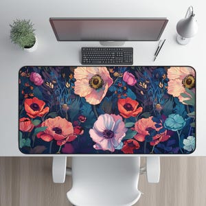 Boho Florals Desk Mat - Aesthetic Large Mouse Pad for Office or Gaming Desk - Vintage Floral Desk Protector - Boho Office Decor