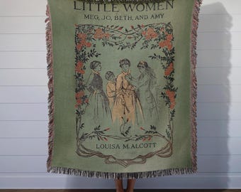 Little Women Woven Throw Blanket, Vintage Book Cover Design