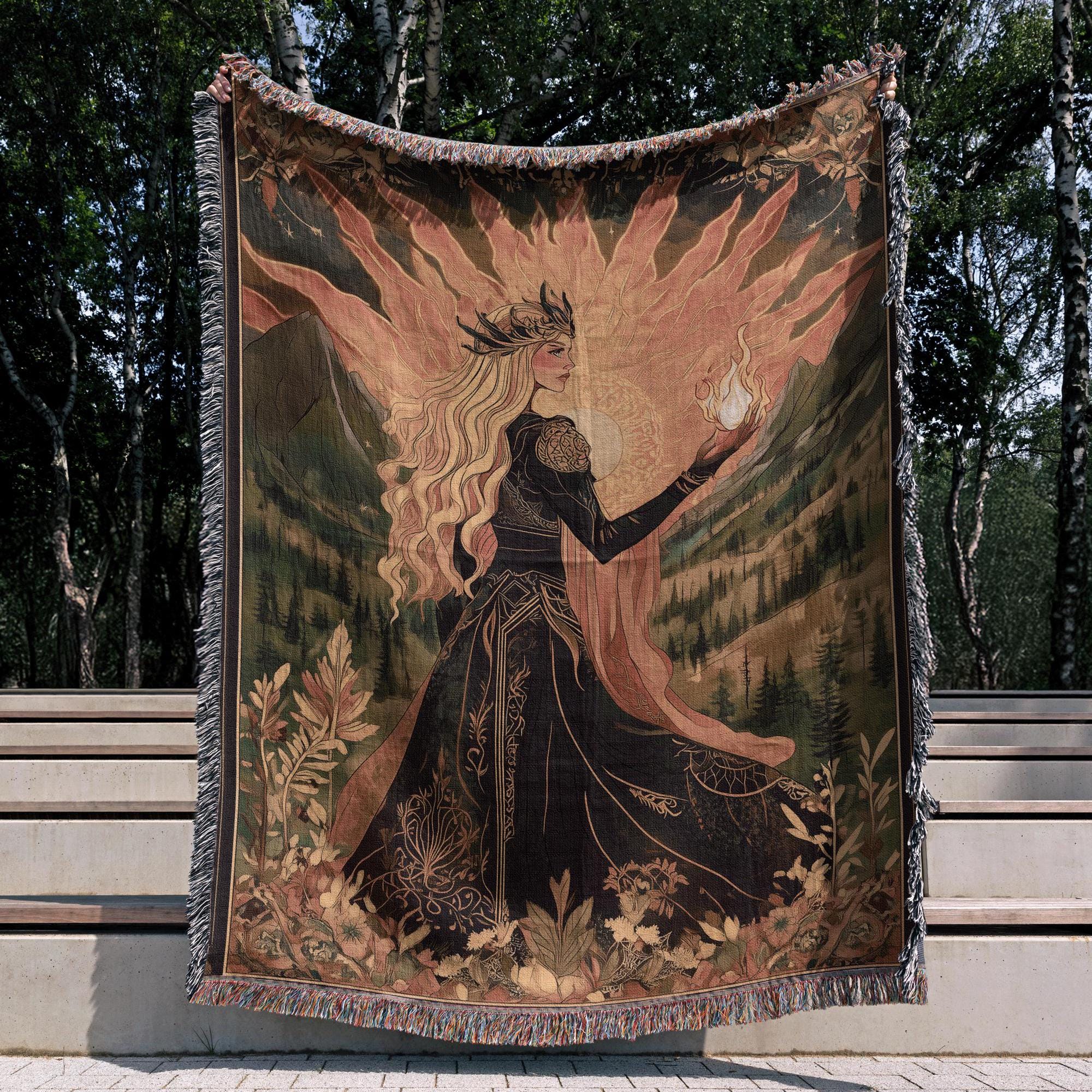 Throne of Glass Aelin of the Wildfire Woven Blanket Cozy Tapestry Throw Booktok Gift Bookish Decor for TOG Fandom and Fantasy Book Lovers
