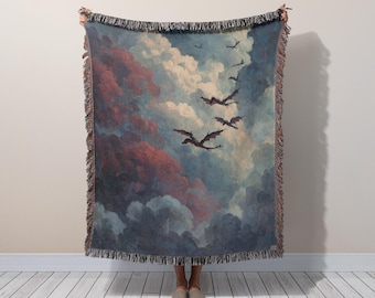 Wyverns Woven Blanket: Booktok Dragons Fantasy Decor