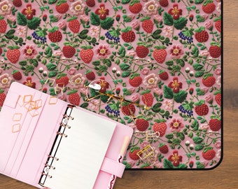 Strawberry Fields Desk Mat, Faux Embroidery, Vibrant Workspace Decor
