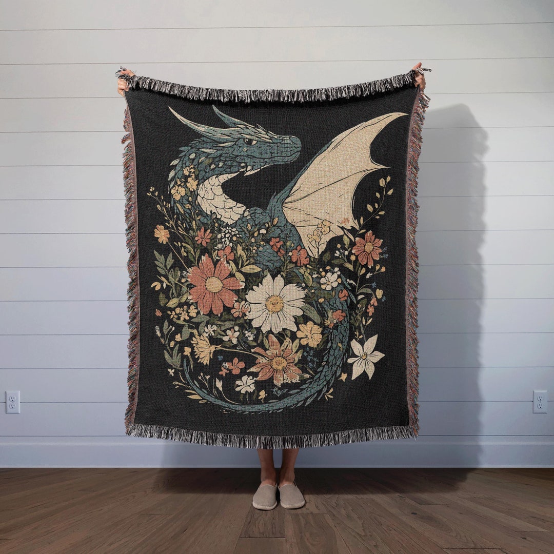 ワイルドフラワー・ワイバーン織りブランケット - ドラゴンコア