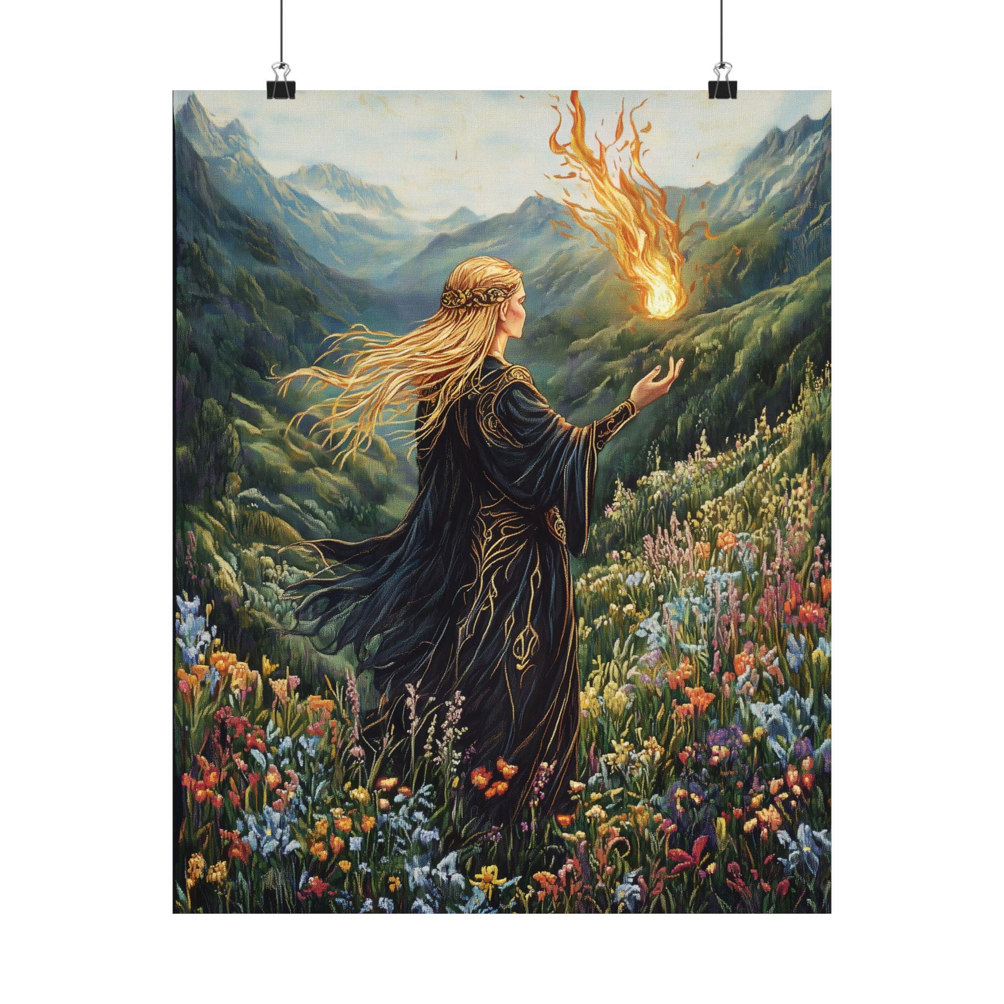 Aelin of the Wildfire Art Print, Wildflowers Fantasy Decor, Throne of Glass Fan Art, TOG Wall Art, Bookish Gift, Fire Queen Aesthetic