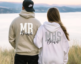 Custom Mr and Mrs Hoodies for Newlyweds, Personalized Couples Matching Sweatshirts, Wedding Gift for Bride and Groom, Honeymoon Outfits