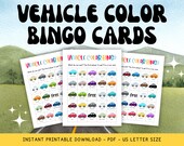 Vehicle Color Bingo Cards, Kids Road Trip Game (PDF)