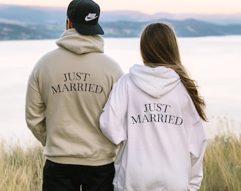 Custom Just Married Hoodie - Mr and Mrs Couple Sweatshirts - Honeymoon Sweatshirt - Bridal Shower Gift - Matching Newlywed Hoodies