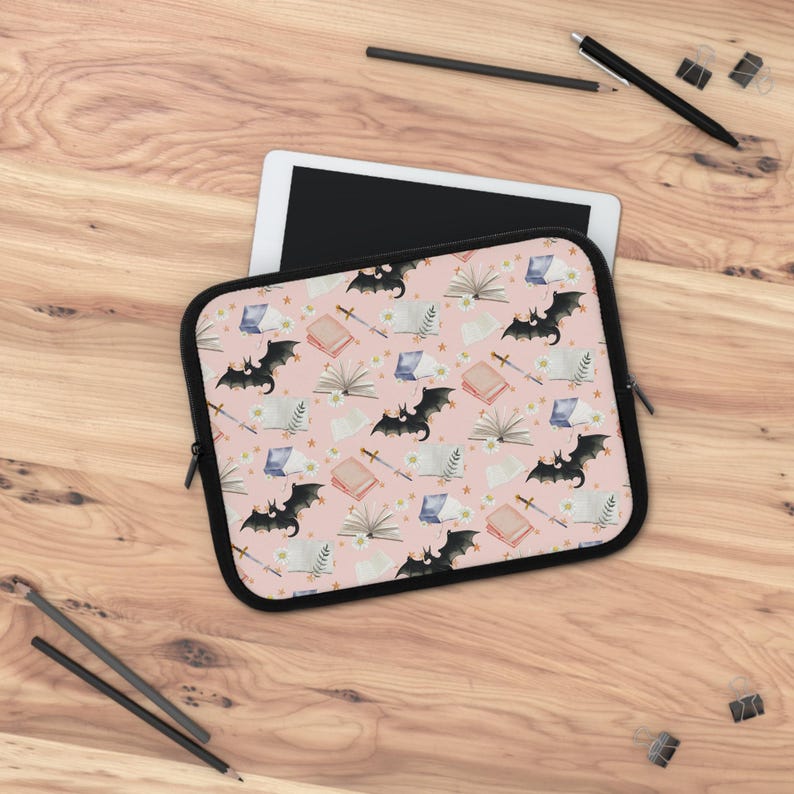 Romantasy Coquette Bookish E-Reader Sleeve - Fantasy Neoprene Laptop Case - Aesthetic Water-Resistant Tablet Cover for Readers & Book Lovers image 1