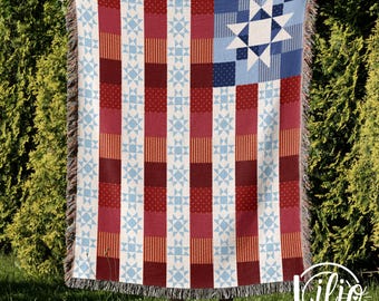 Manta tejida con la bandera estadounidense / Decoración de sofá estilo edredón de algodón reciclado
