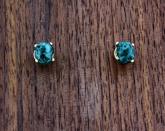 Isle Royale Greenstone Earrings- Chlorastrolite Set in 14 Kt. Yellow Gold, Handmade in Michigan, Unique Gemstone Jewelry Gift