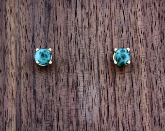 Isle Royale Greenstone Chlorastrolite Earrings Set in 14 Kt. Yellow Gold, Hand Crafted in Michigan